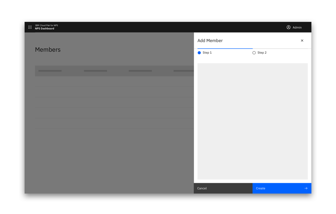 Example of side panels in a multistep creation flow